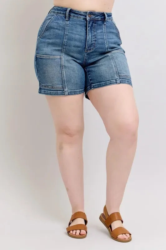 High Rise Denim Shorts Plus Size Stretch - Southern Shores Clothing