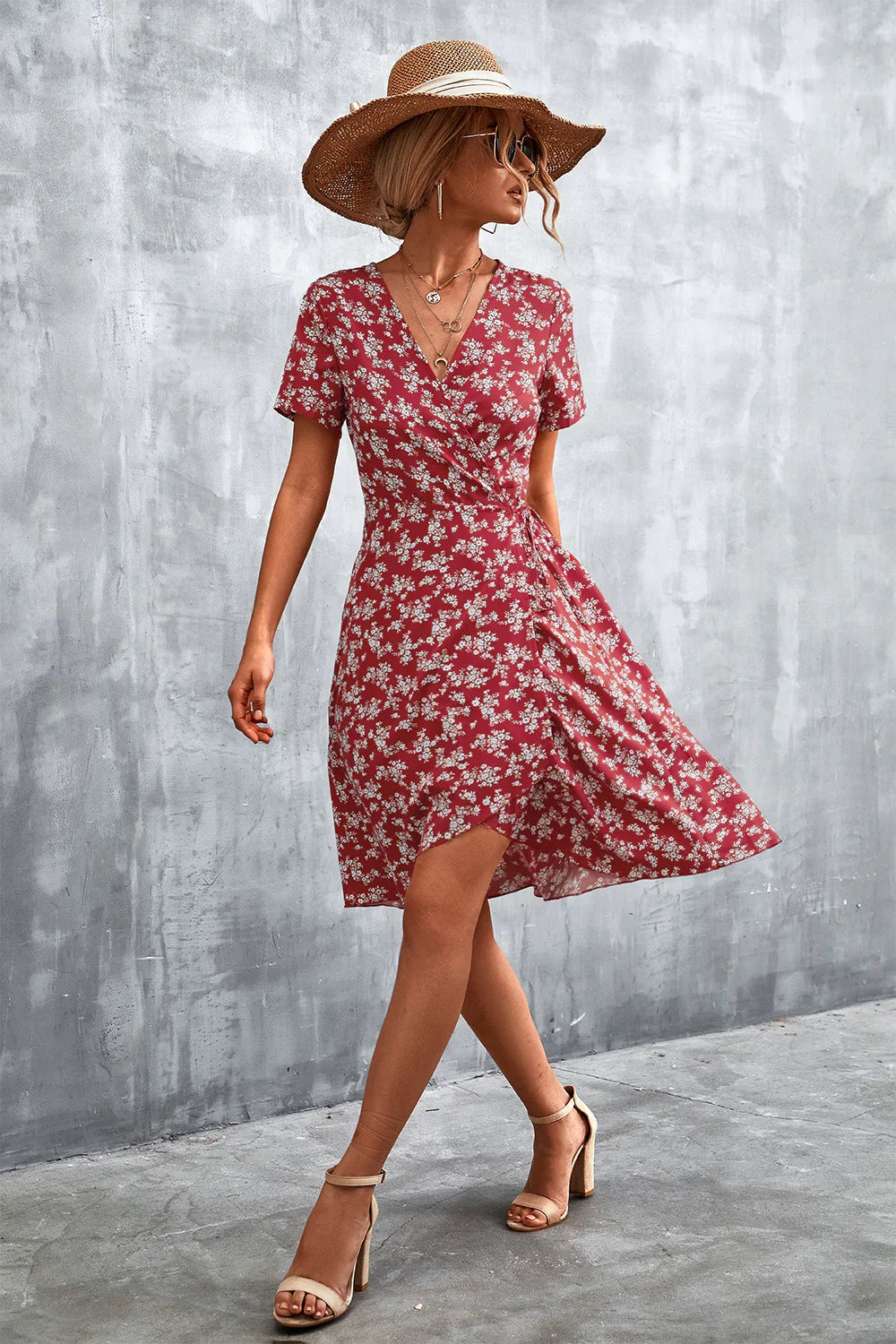 Floral Surplice Neck Flutter Sleeve Dress - Southern Shores Clothing
