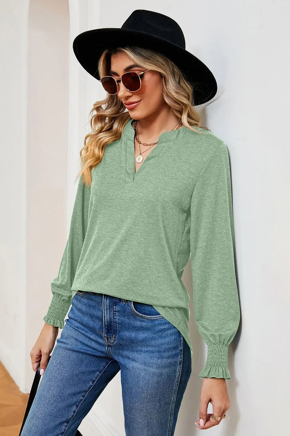 Notched Lantern Sleeve T-Shirt - Southern Shores Clothing