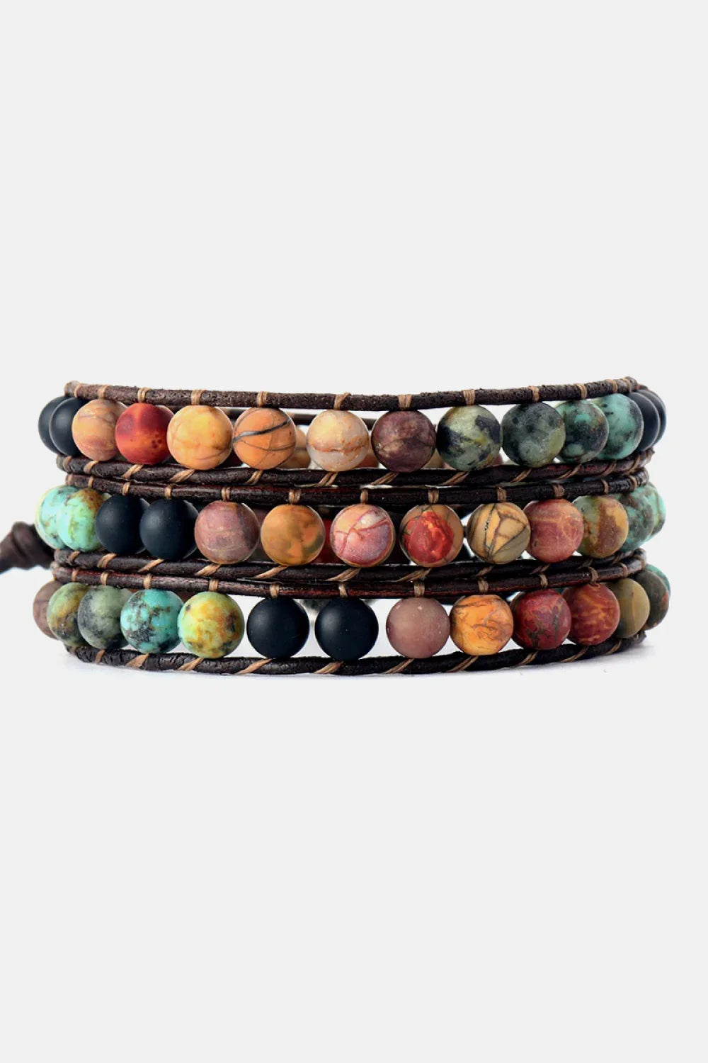Triple Layer Beaded Agate Bracelet With Natural Stones - Southern Shores Clothing