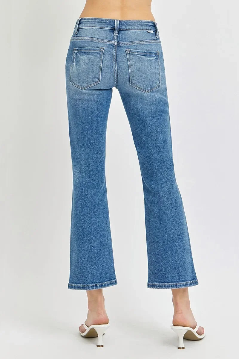 Plus Size Low Rise Crop Flare Jeans With Stretch Denim