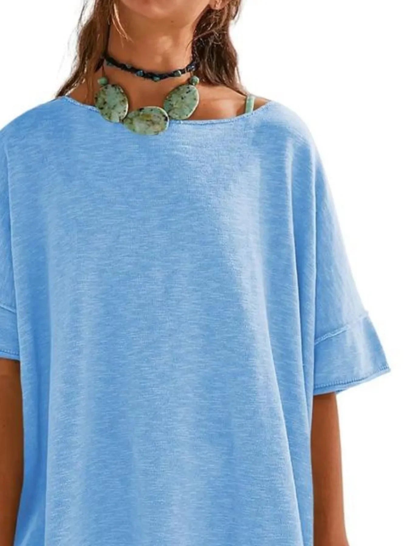 Oversized Round Neck Drop Shoulder Stretchy T Shirt - Southern Shores Clothing