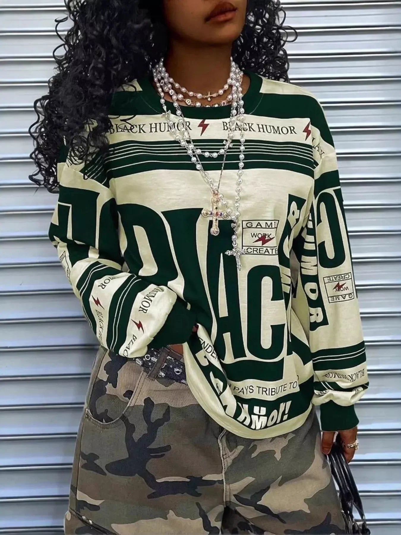 Printed Drop Shoulder Long Sleeve T-Shirt - Southern Shores Clothing