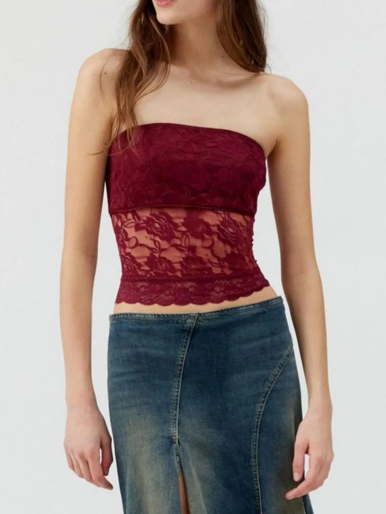 Lace Strapless Tube Top With Slight Stretch Feature - Southern Shores Clothing