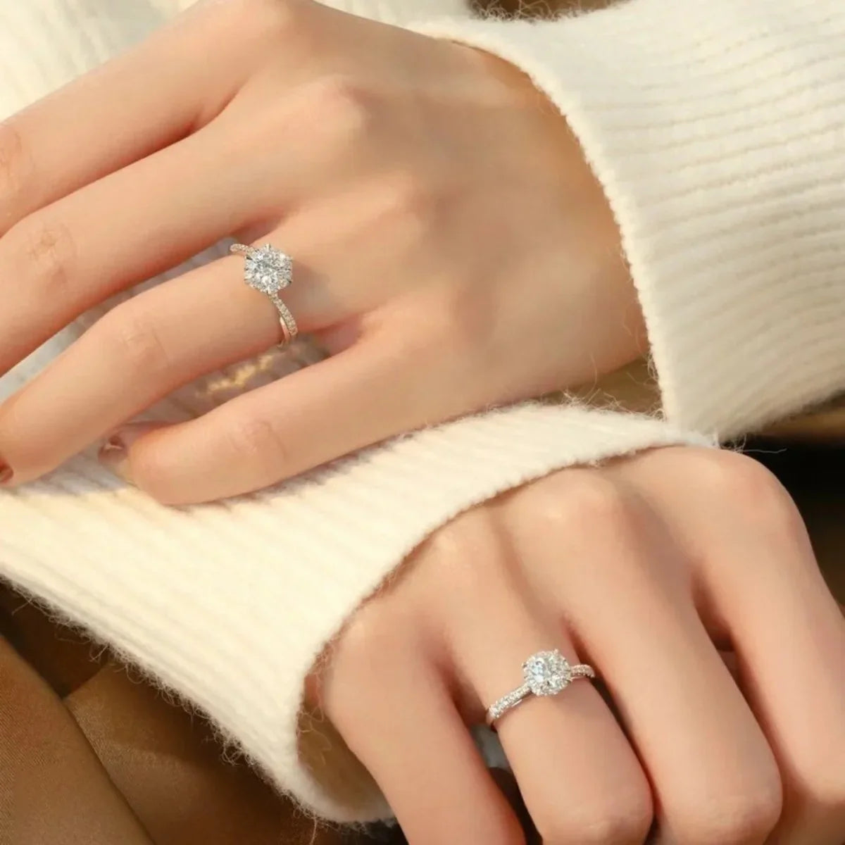 1 Carat Moissanite Halo Ring In Sterling Band Setting Crafted - Southern Shores Clothing