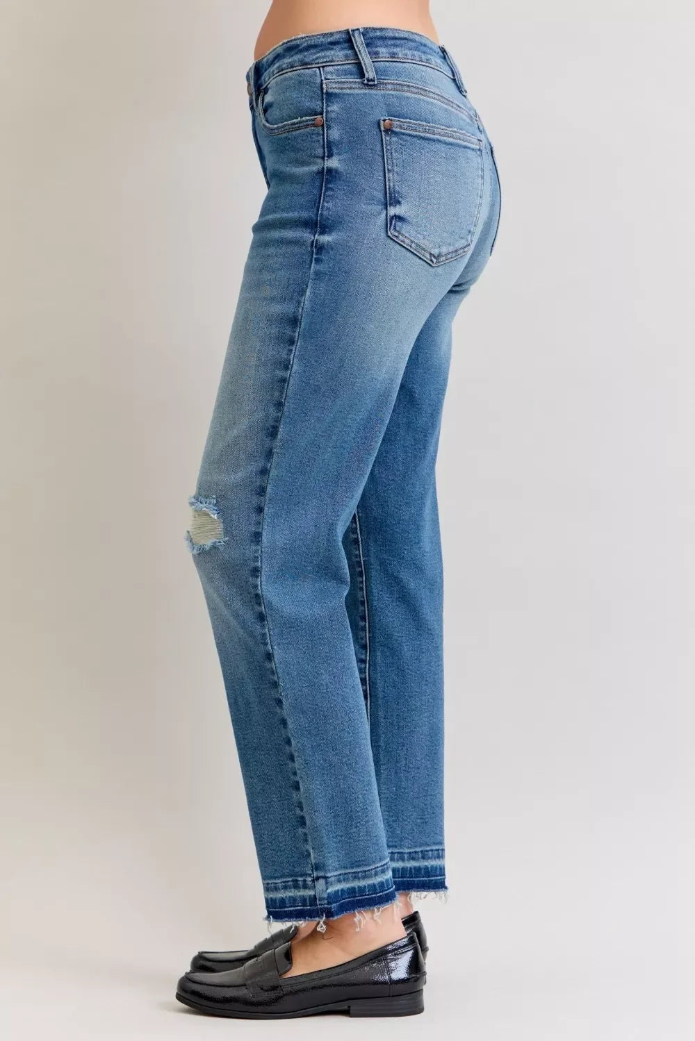 Plus Size Destroyed Jeans Mid Rise Patchwork Denim - Southern Shores Clothing