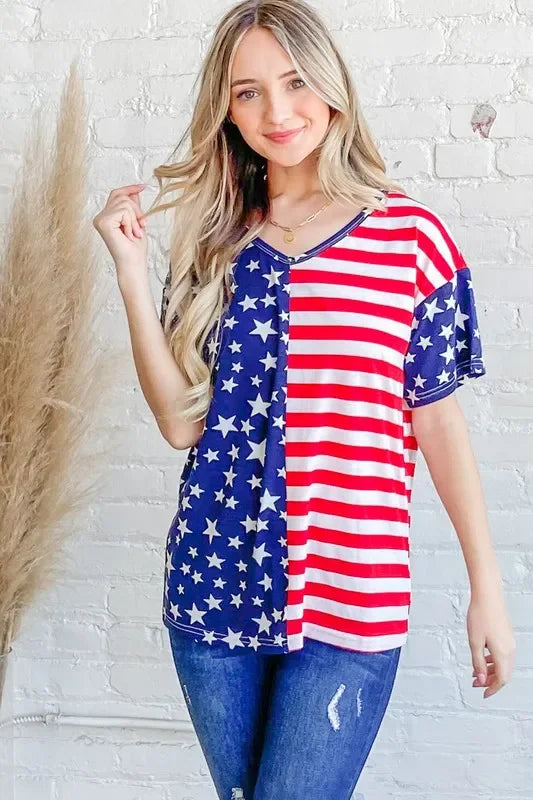 Patriotic Flag Short Sleeve Top With Chest Pocket - Southern Shores Clothing