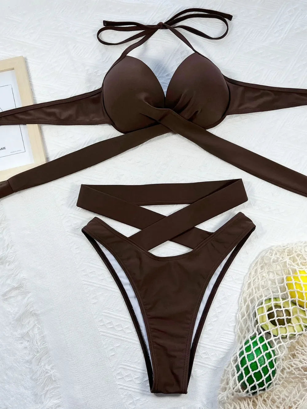 Two-Piece Crisscross Halter Neck Bikini With Removable Padding - Southern Shores Clothing