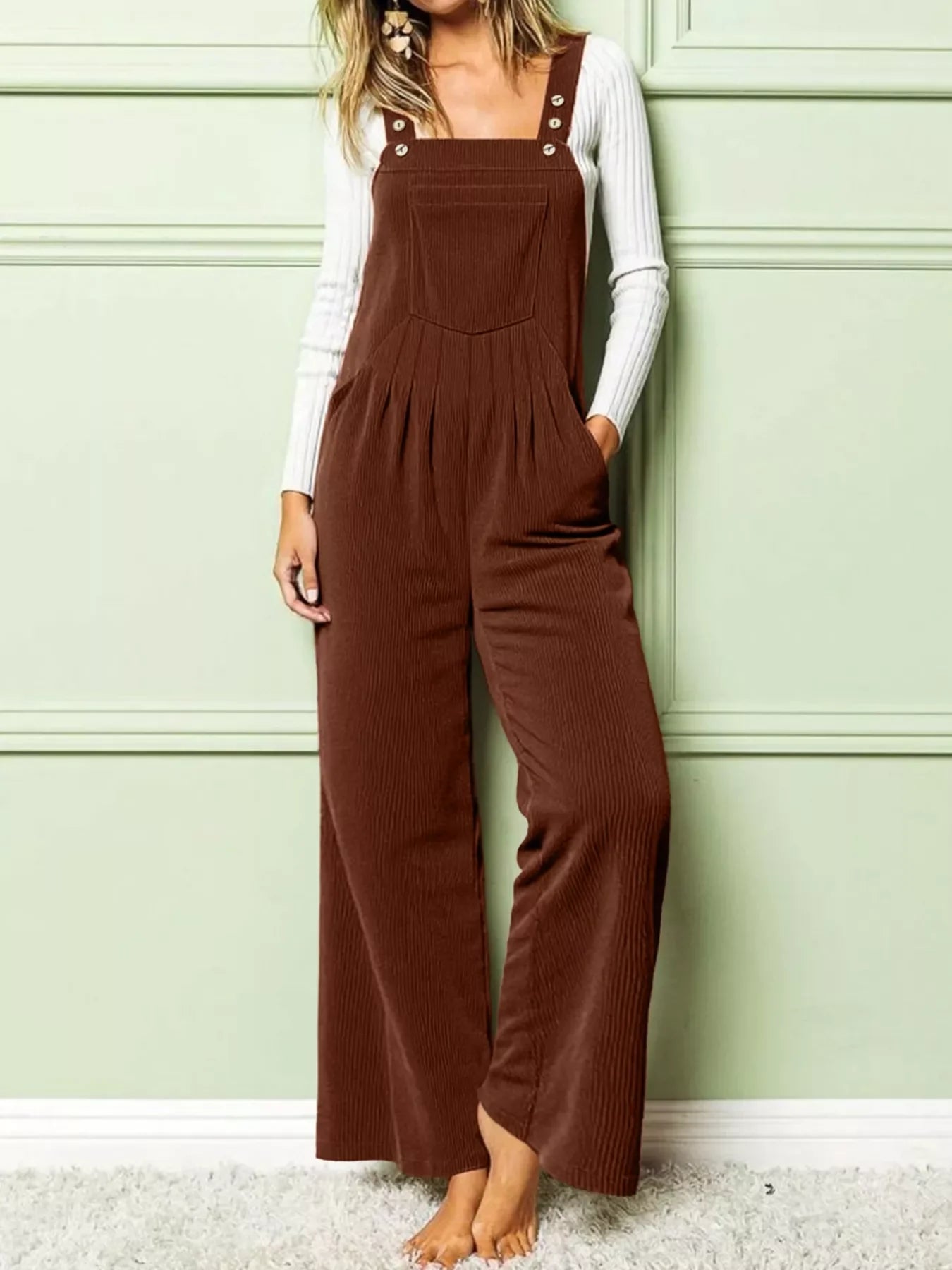 Front Ruched Wide Leg Jumpsuit With Pockets - Southern Shores Clothing