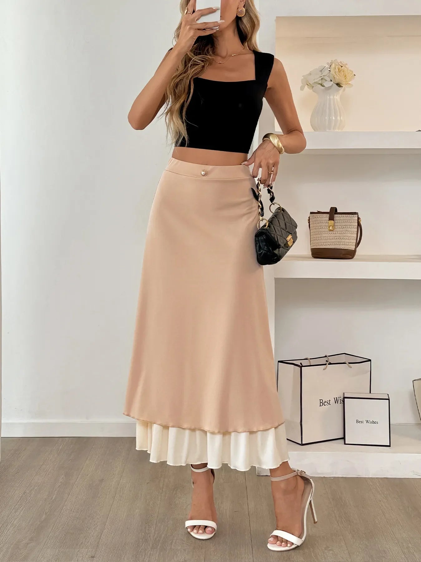 Versatile Layered Midi Skirt With Contrast Hem - Southern Shores Clothing