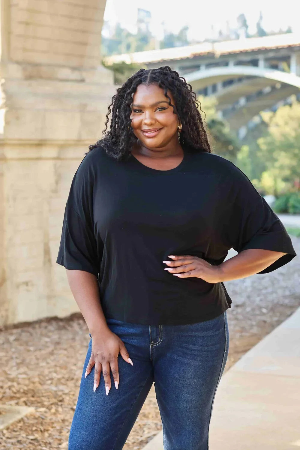 Basic Round Neck Drop Shoulder Tee Top for Layering - Southern Shores Clothing
