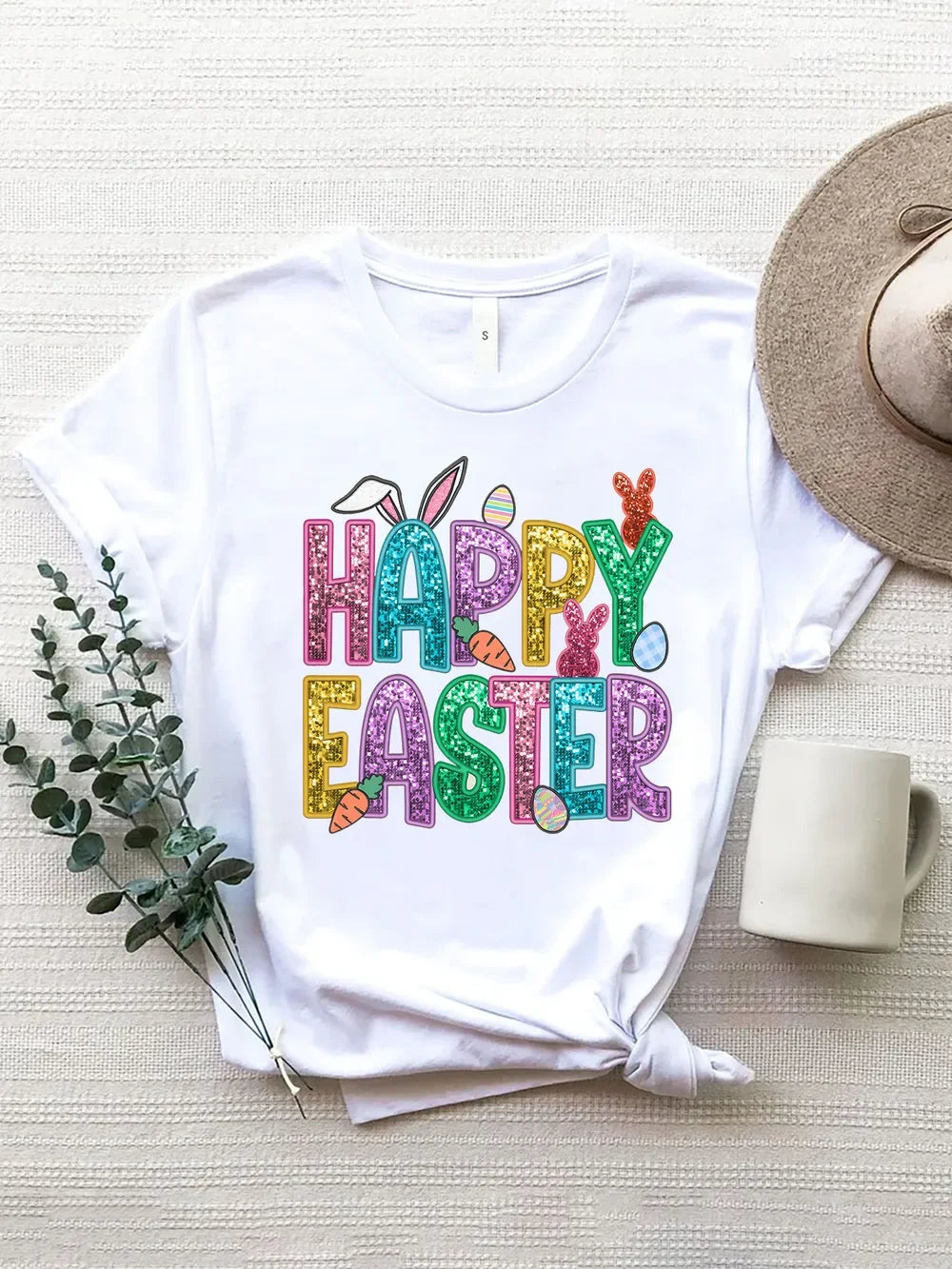 Happy Easter Round Neck Short Sleeve T Shirt - Southern Shores Clothing