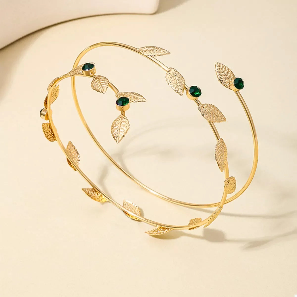 Rhinestone Leaf Bracelet Open Cuff 18K Gold Plated Alloy - Southern Shores Clothing