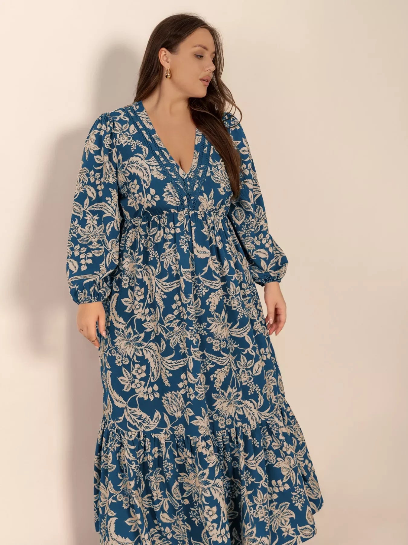 Plus Size Boho Floral Print Long Sleeve Maxi Dress - Southern Shores Clothing