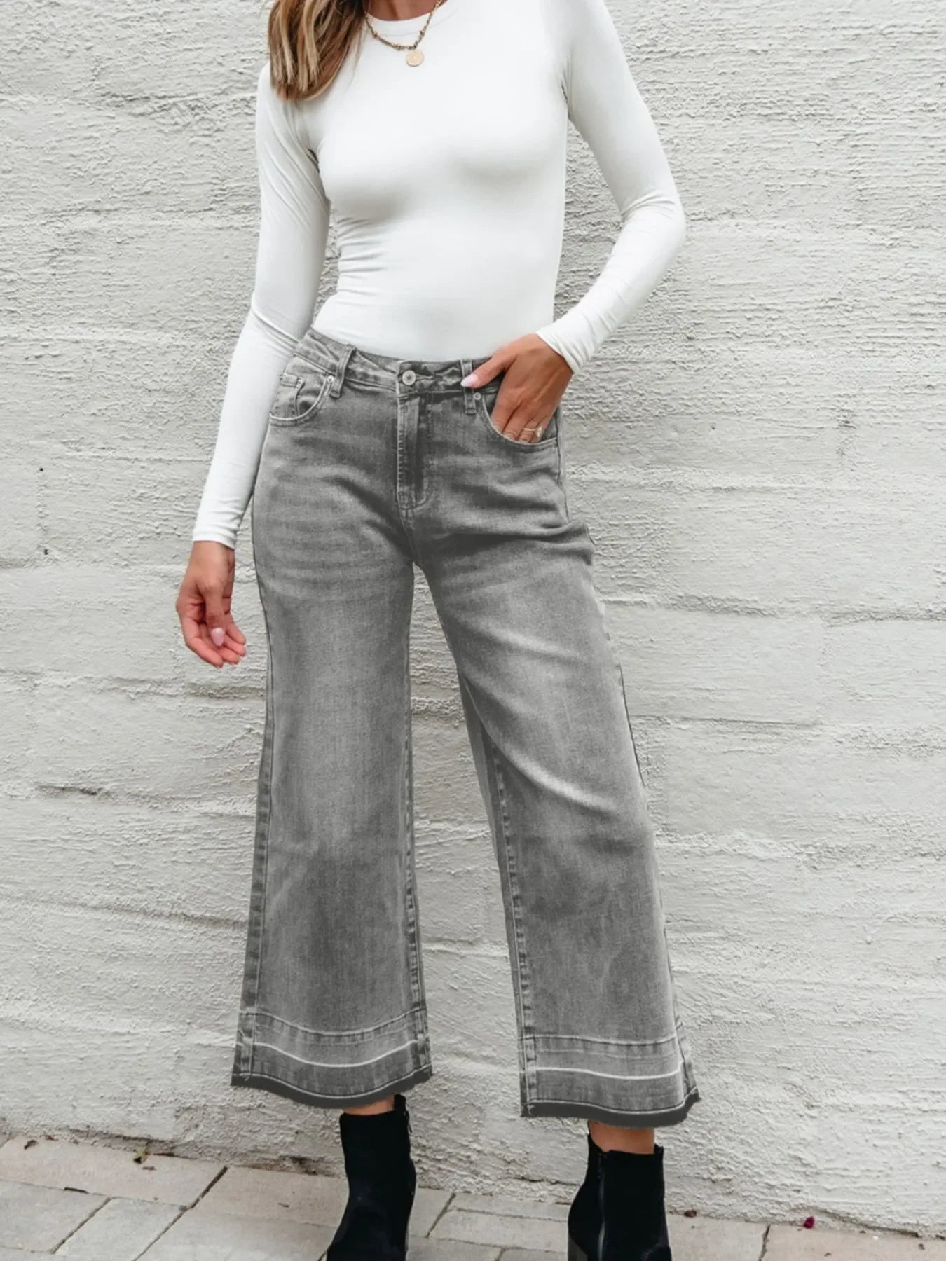 Beachside High Waist Wide Leg Washed Denim Jeans - Southern Shores Clothing