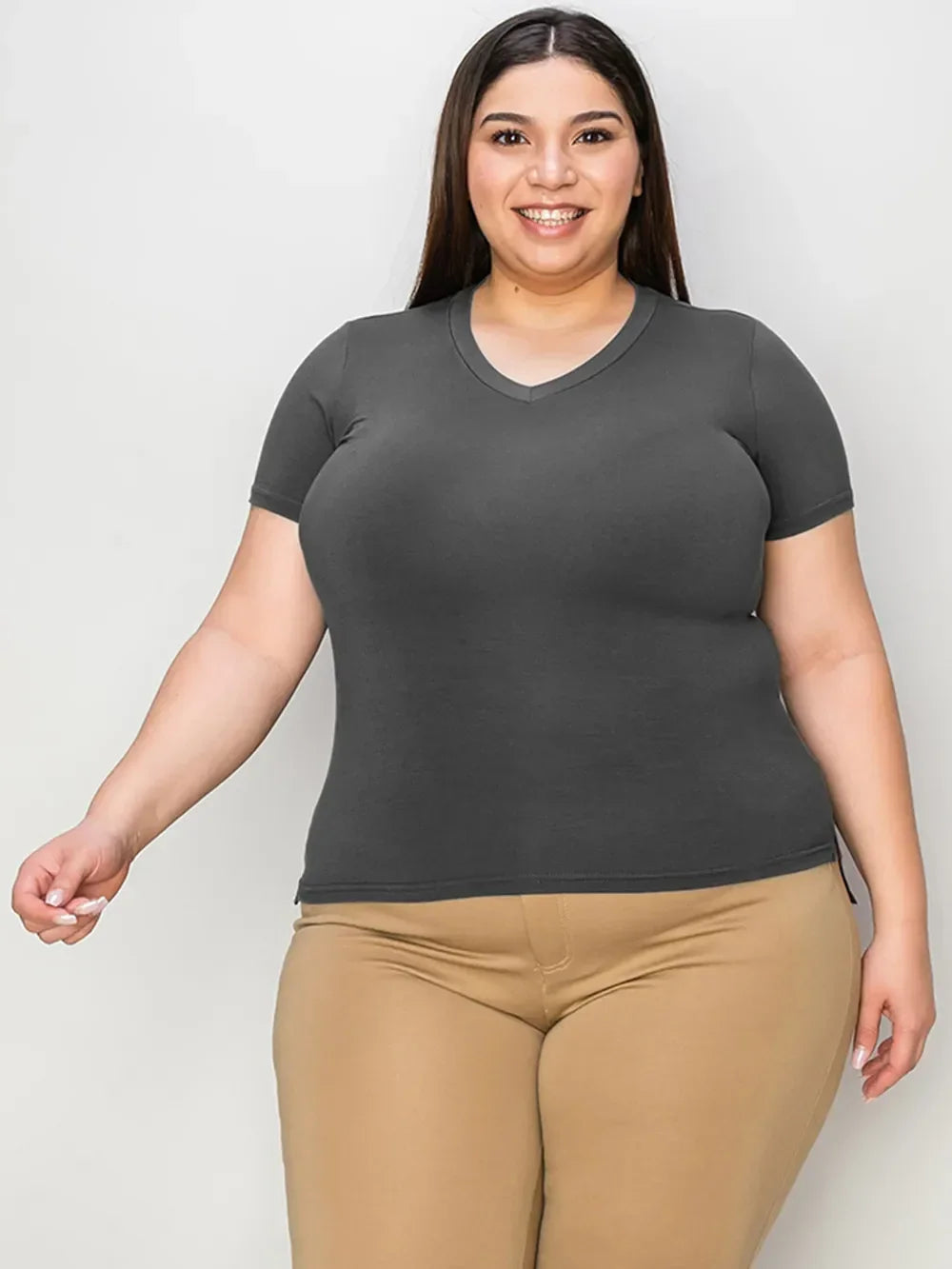 Basic Bae Full Size V-Neck High-Low T-Shirt - Southern Shores Clothing