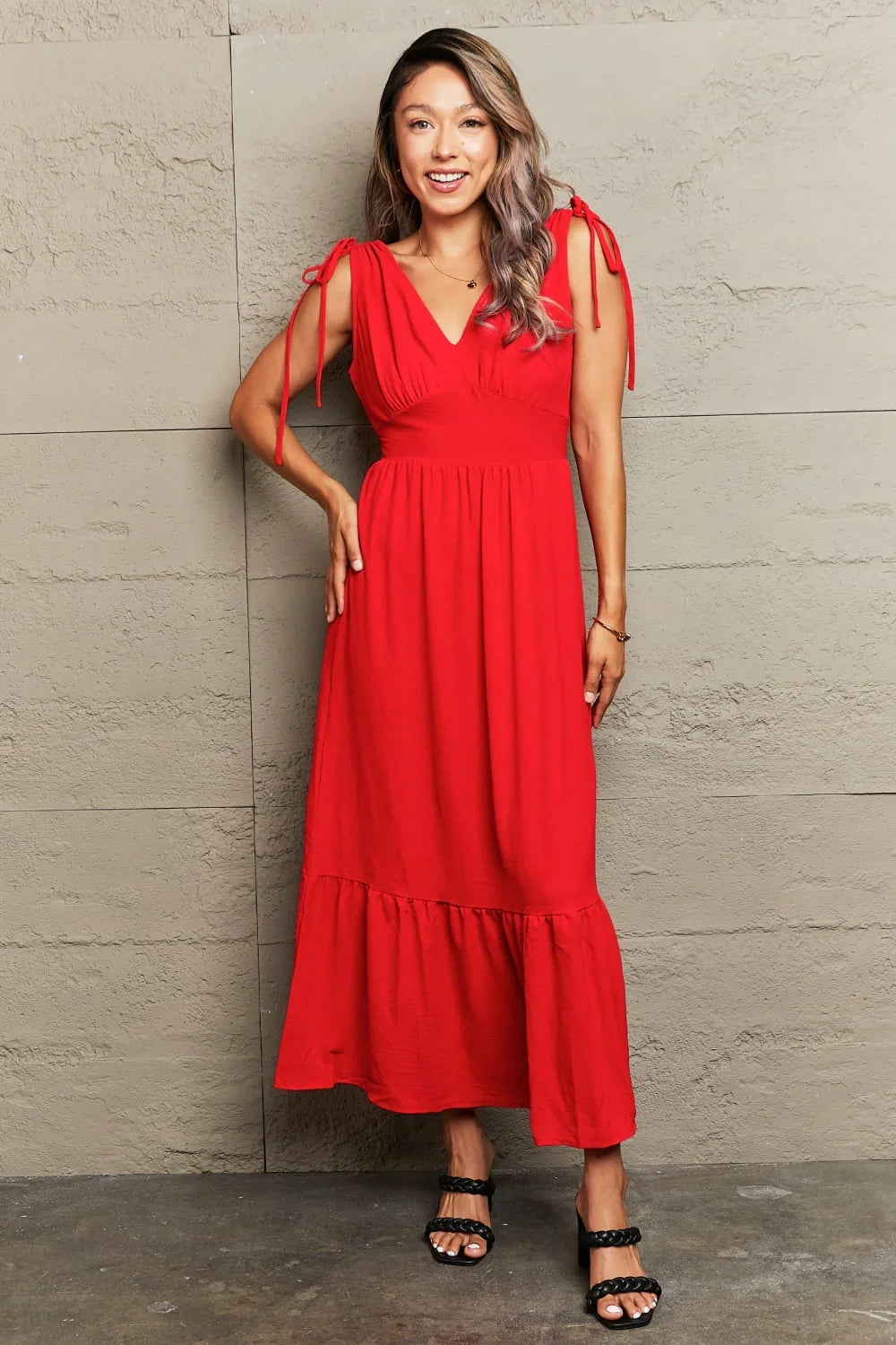 Casual Drawstring V Neck Sleeveless Maxi Dress - Southern Shores Clothing