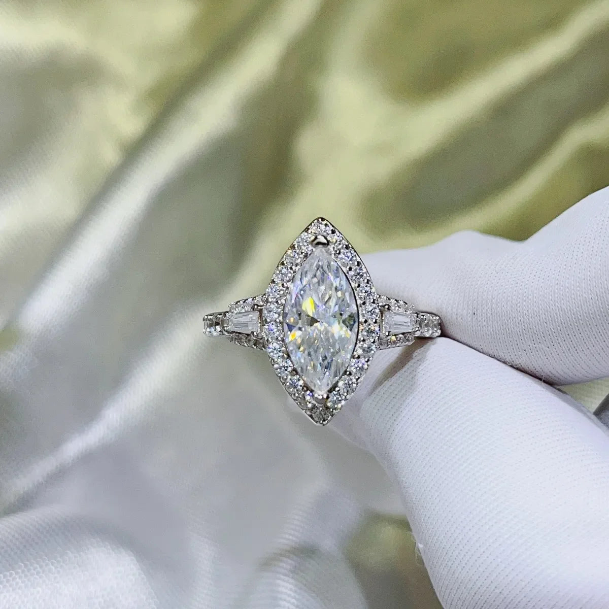 2 Carat Moissanite Pear Cut Sterling Silver Ring With Halo - Southern Shores Clothing