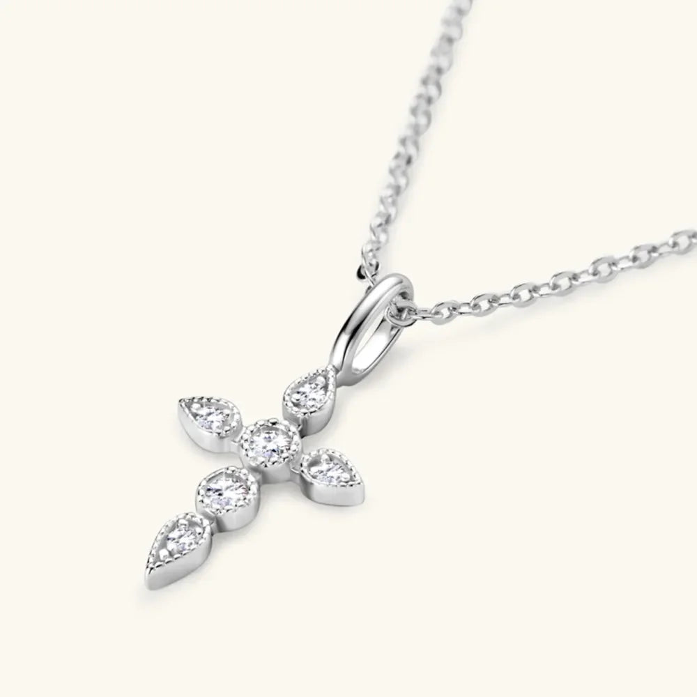 Sterling Silver Moissanite Cross Pendant Necklace - Southern Shores Clothing