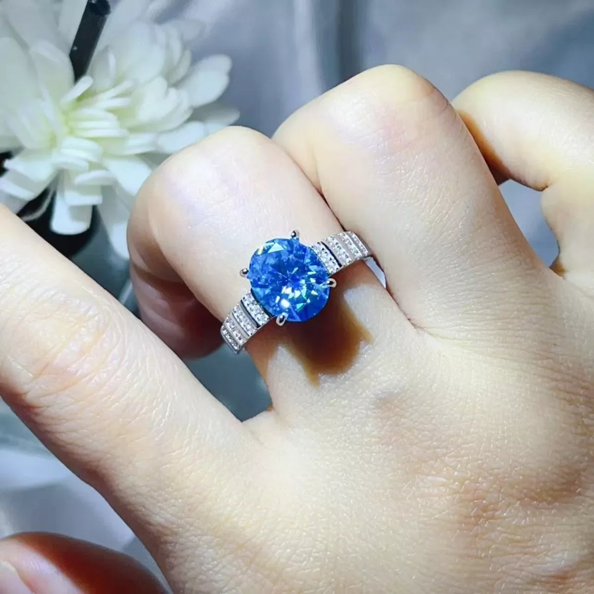 3 Carat Moissanite Oval Ring In Sterling Silver With Side Stones - Southern Shores Clothing