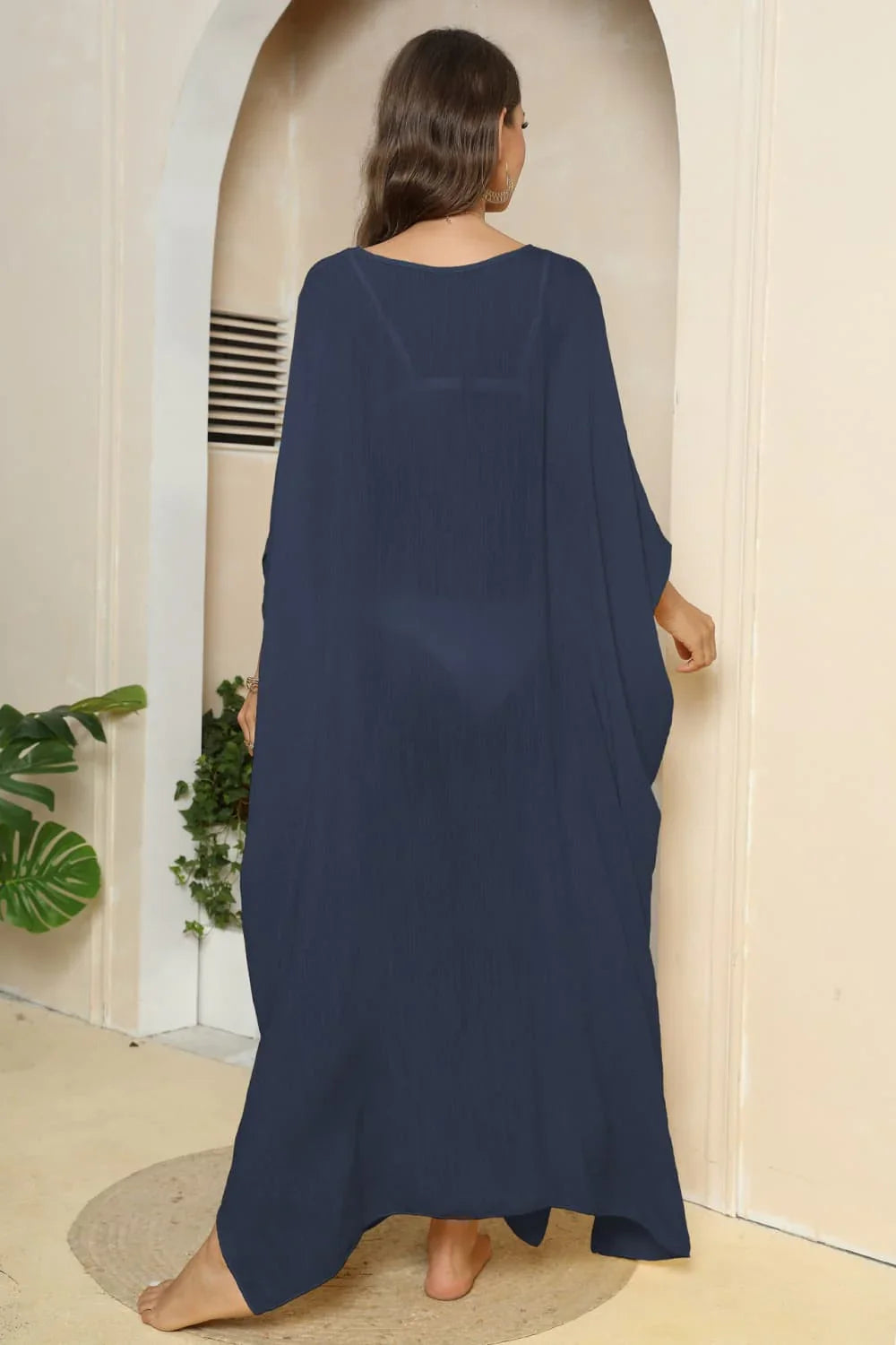 V-Neck Sheer Cover-Up With Three-Quarter Sleeve, One Size - Southern Shores Clothing