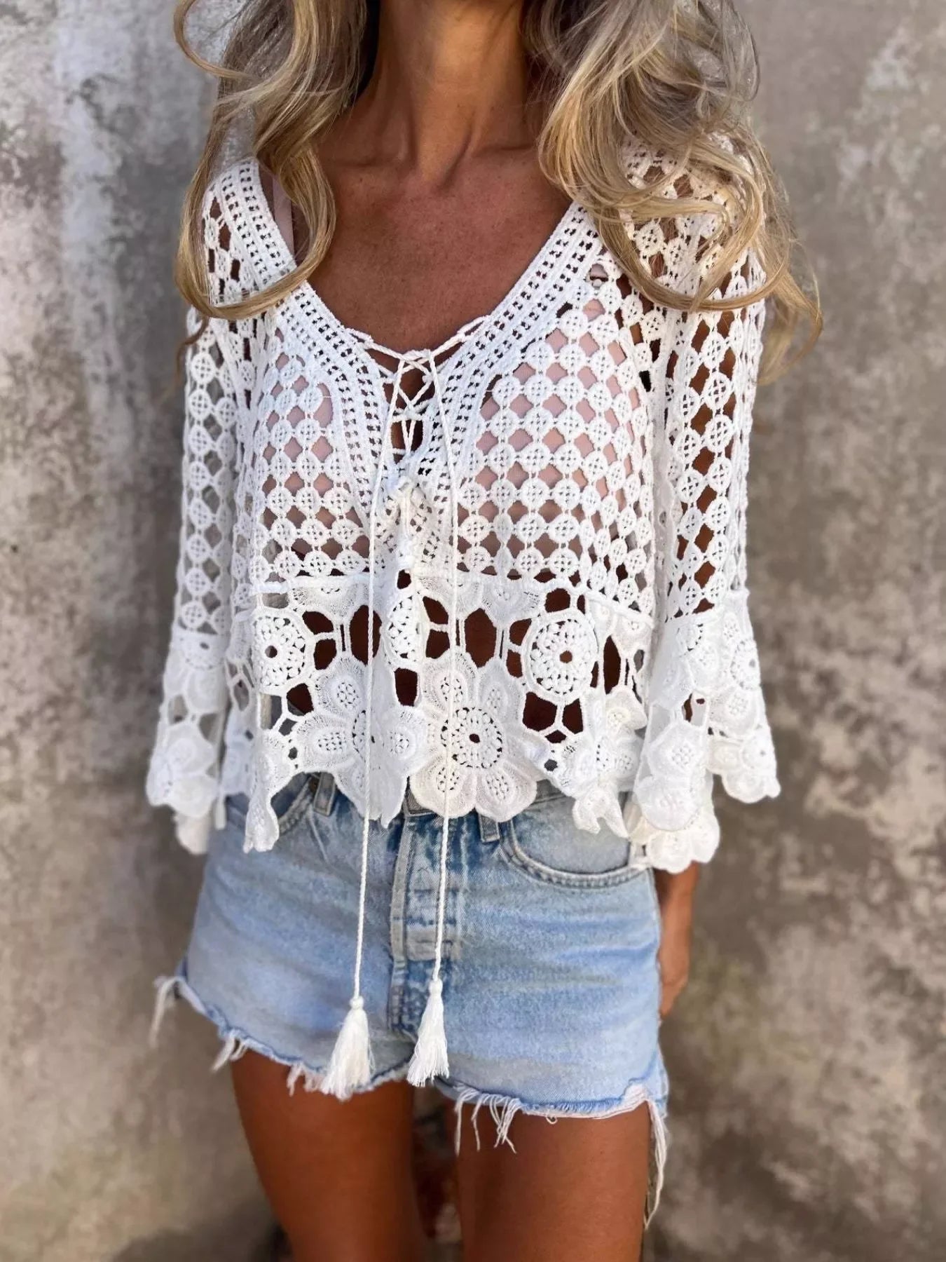 Tassel Crochet Knit Cover Up With Openwork Boho Style Chic - Southern Shores Clothing