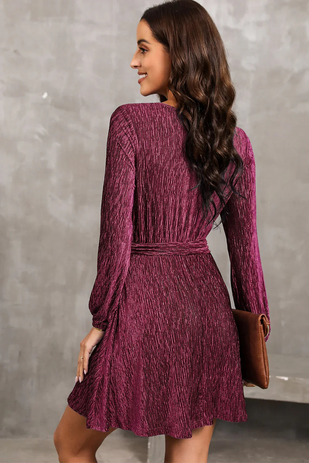 Casual Everyday Round Neck Tie Front Long Sleeve Dress - Southern Shores Clothing