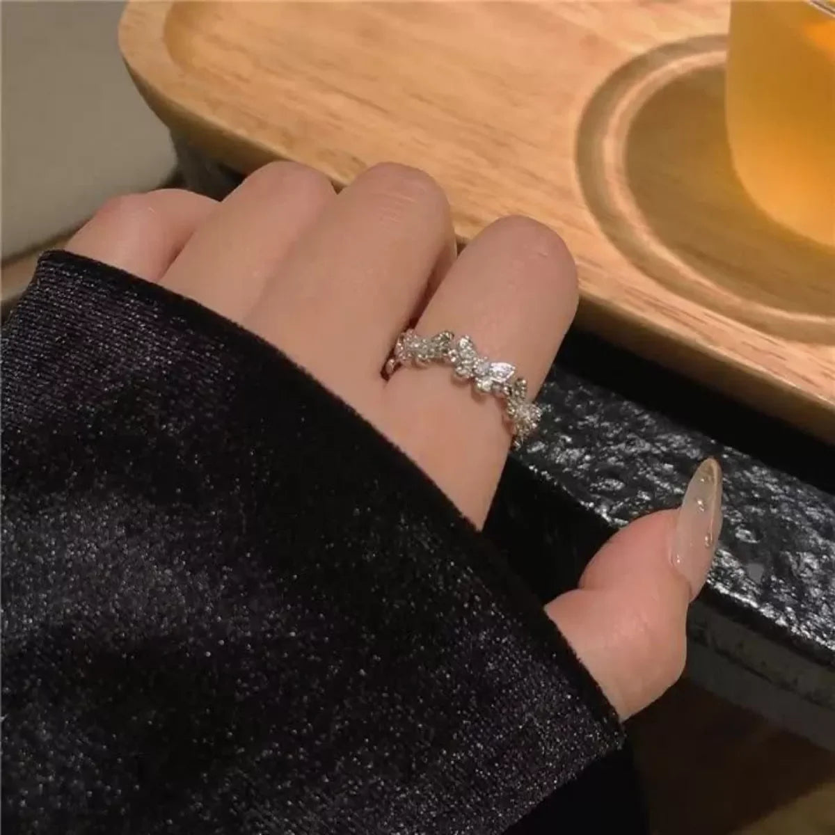 925 Sterling Butterfly Open Ring With Zircon Accent - Southern Shores Clothing