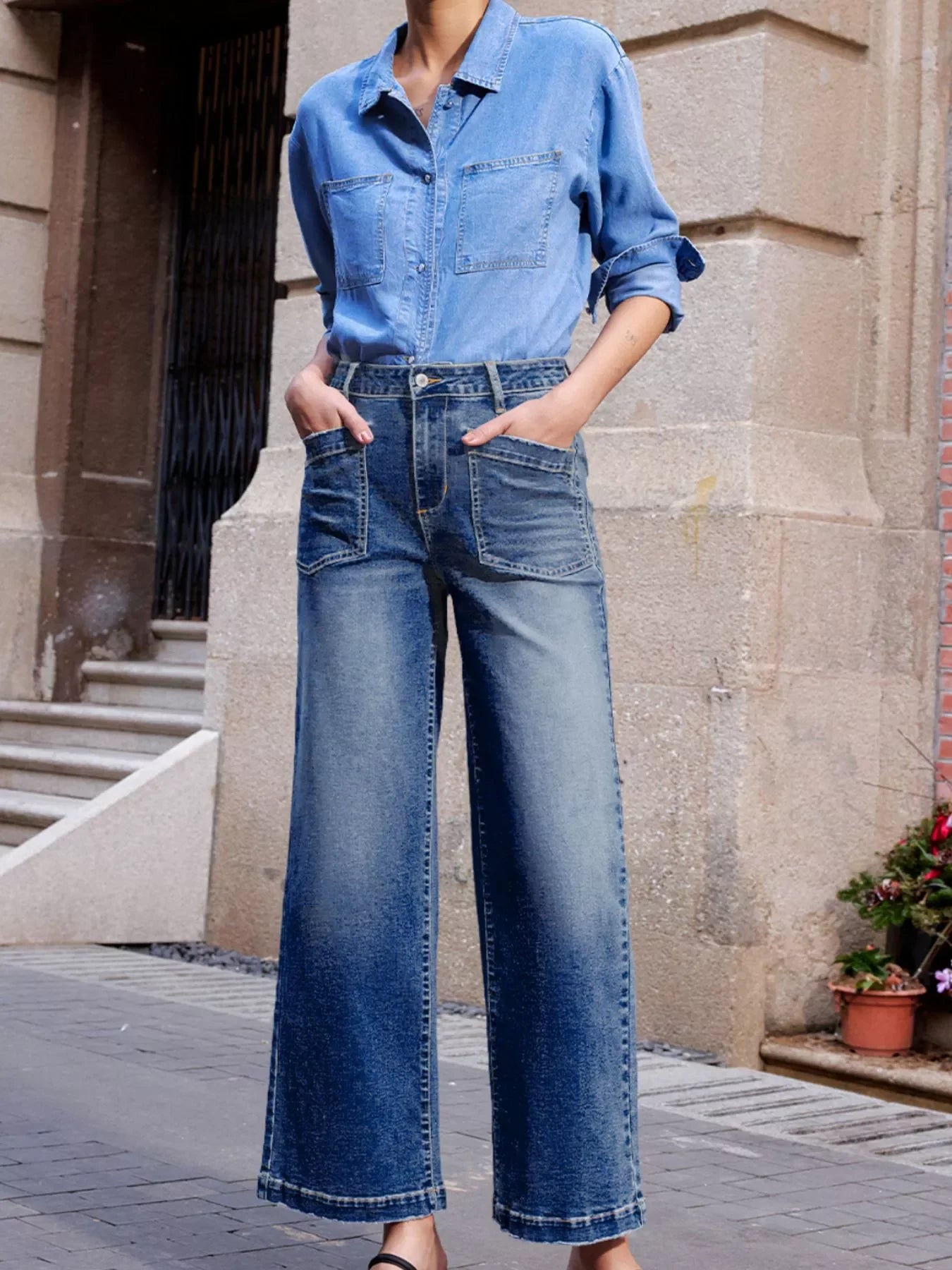 Coastal Denim Patch Pocket Shift Jeans With Pockets - Southern Shores Clothing