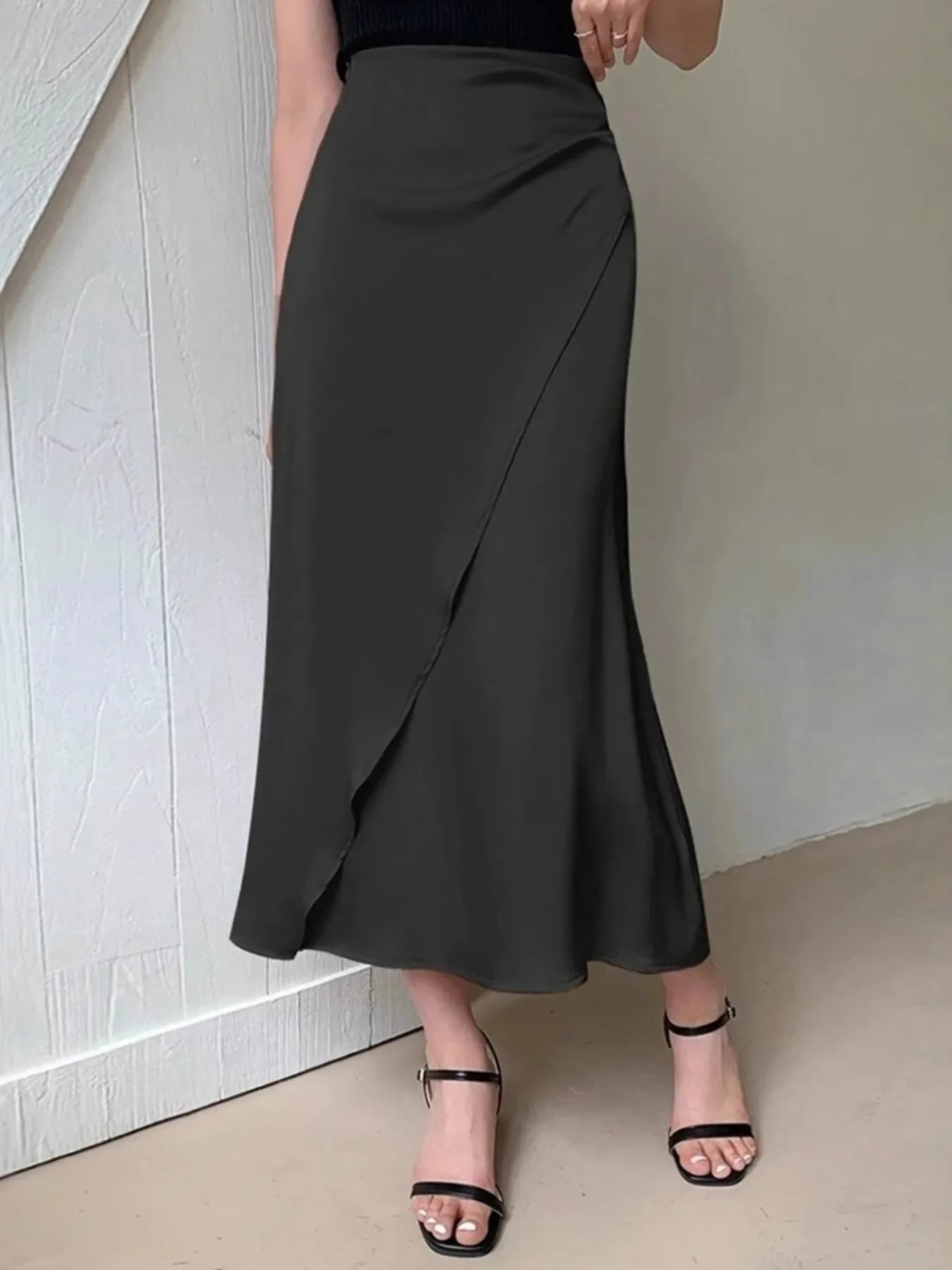 Asymmetric Wrap Midi Skirt With Fluted Hem - Southern Shores Clothing