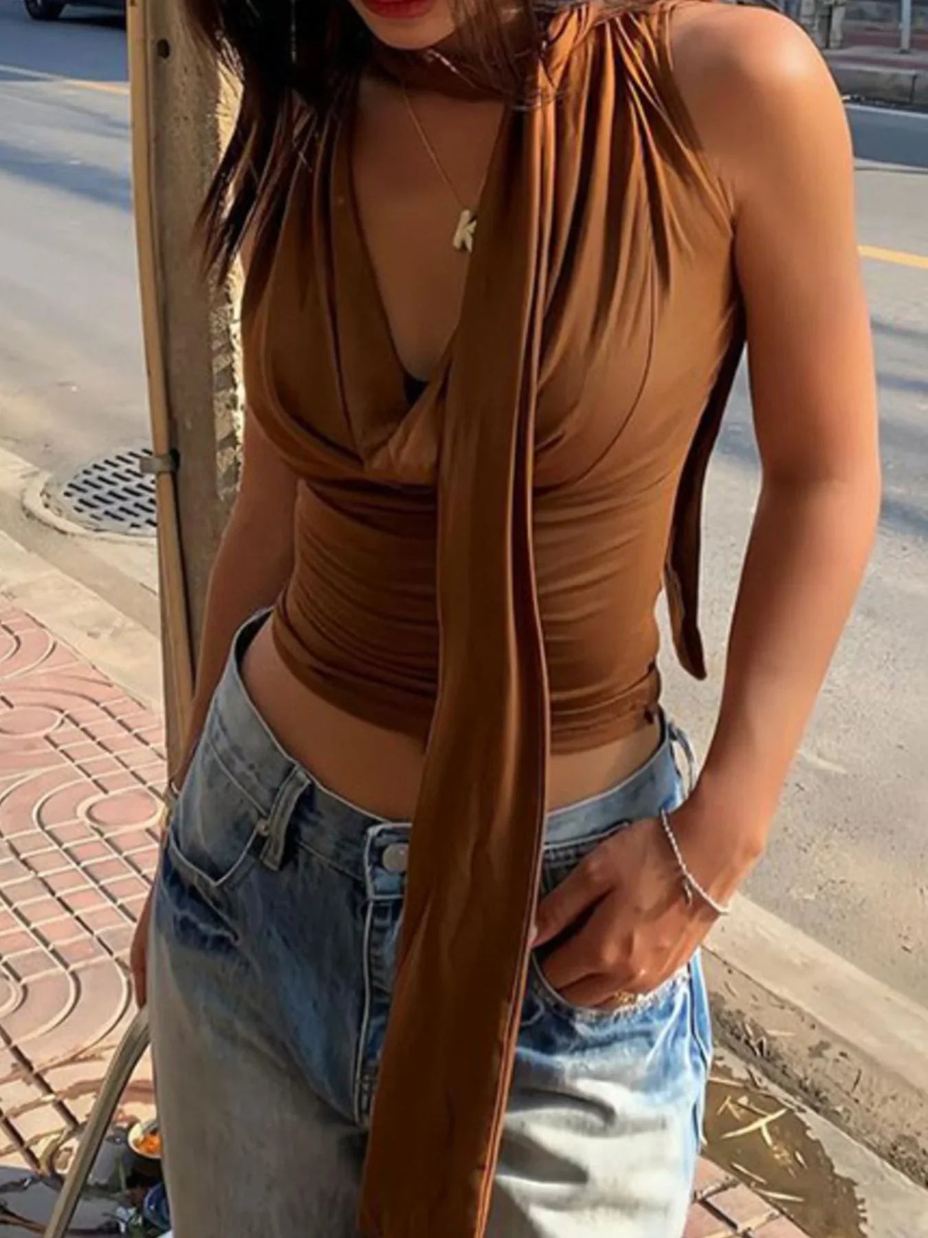 Ruched Cowl Neck Cami Top With Slight Stretch Slim Fit Silhouette - Southern Shores Clothing