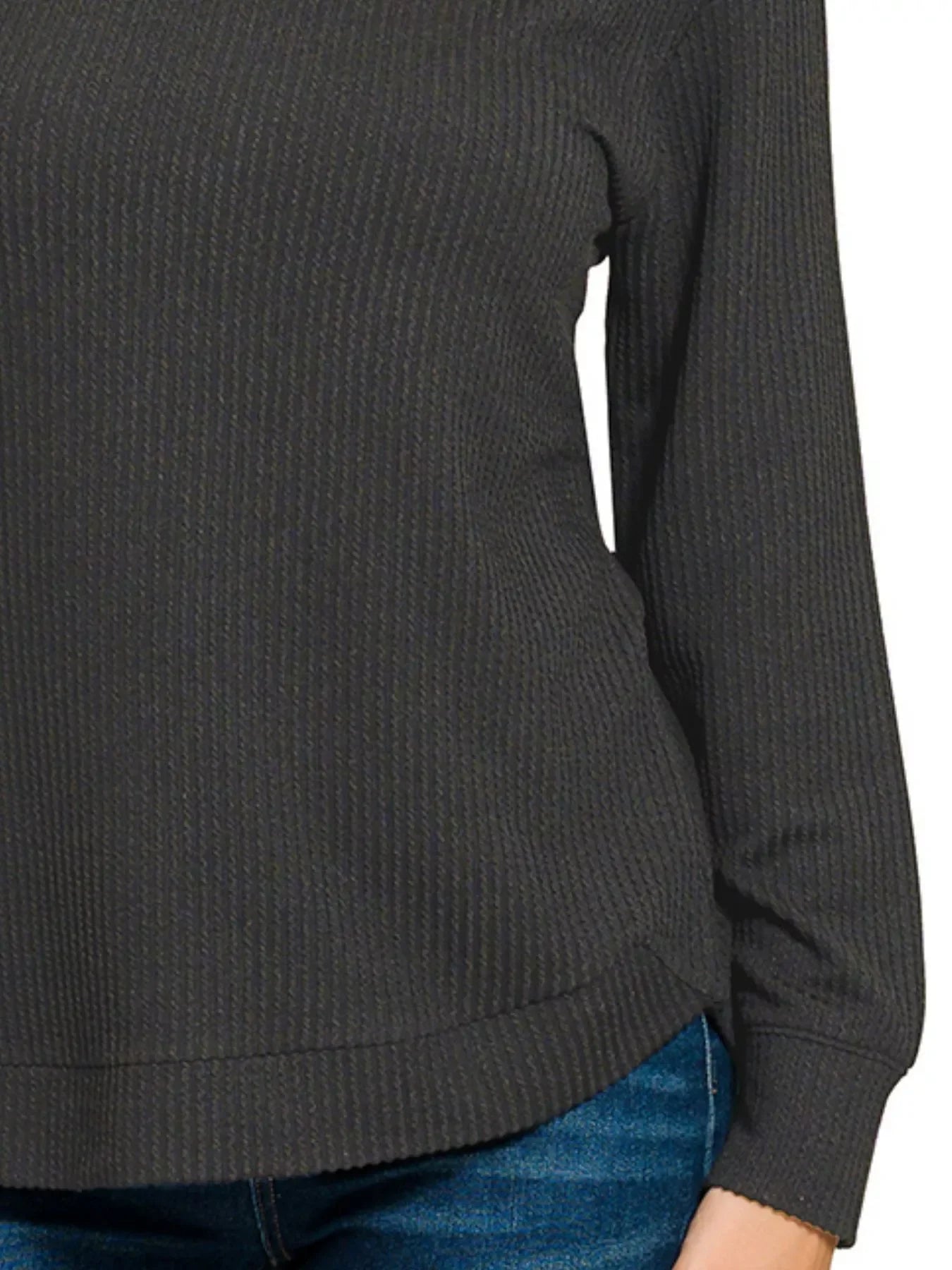 Plus Size Raised Rib Round Neck Long Sleeve Top - Southern Shores Clothing