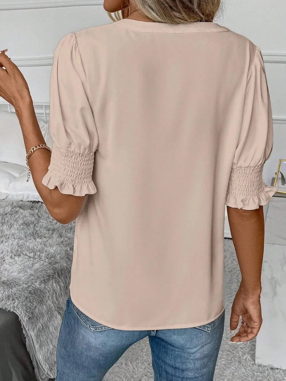 Southern Shores Clothing Notched Short Sleeve Polyester Blouse For Everyday Comfort And Style - Southern Shores Clothing