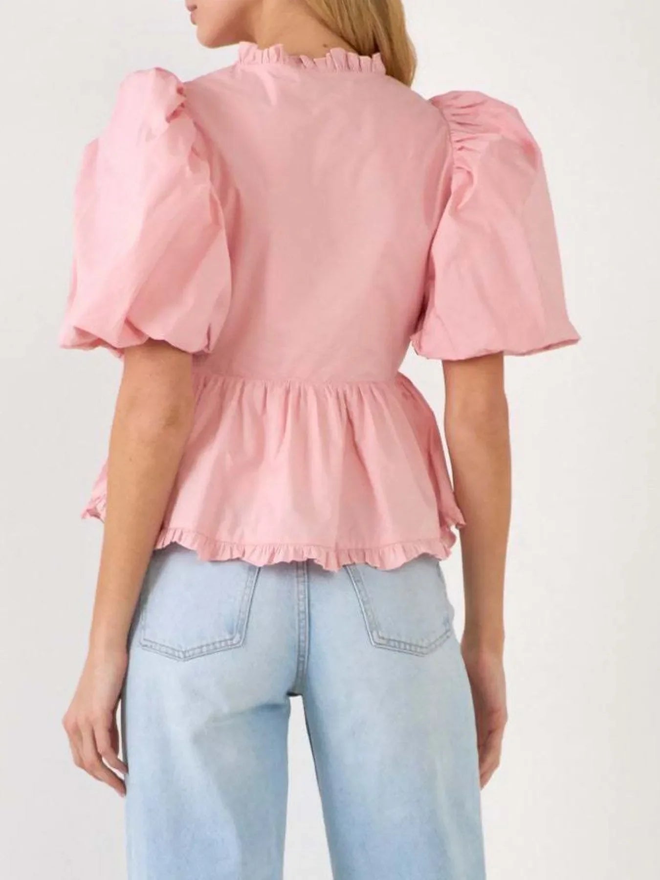 Stylish Southern Shores Clothing Puff Sleeve Peplum Blouse With Ruffles In 100% Polyester Fabric - Southern Shores Clothing