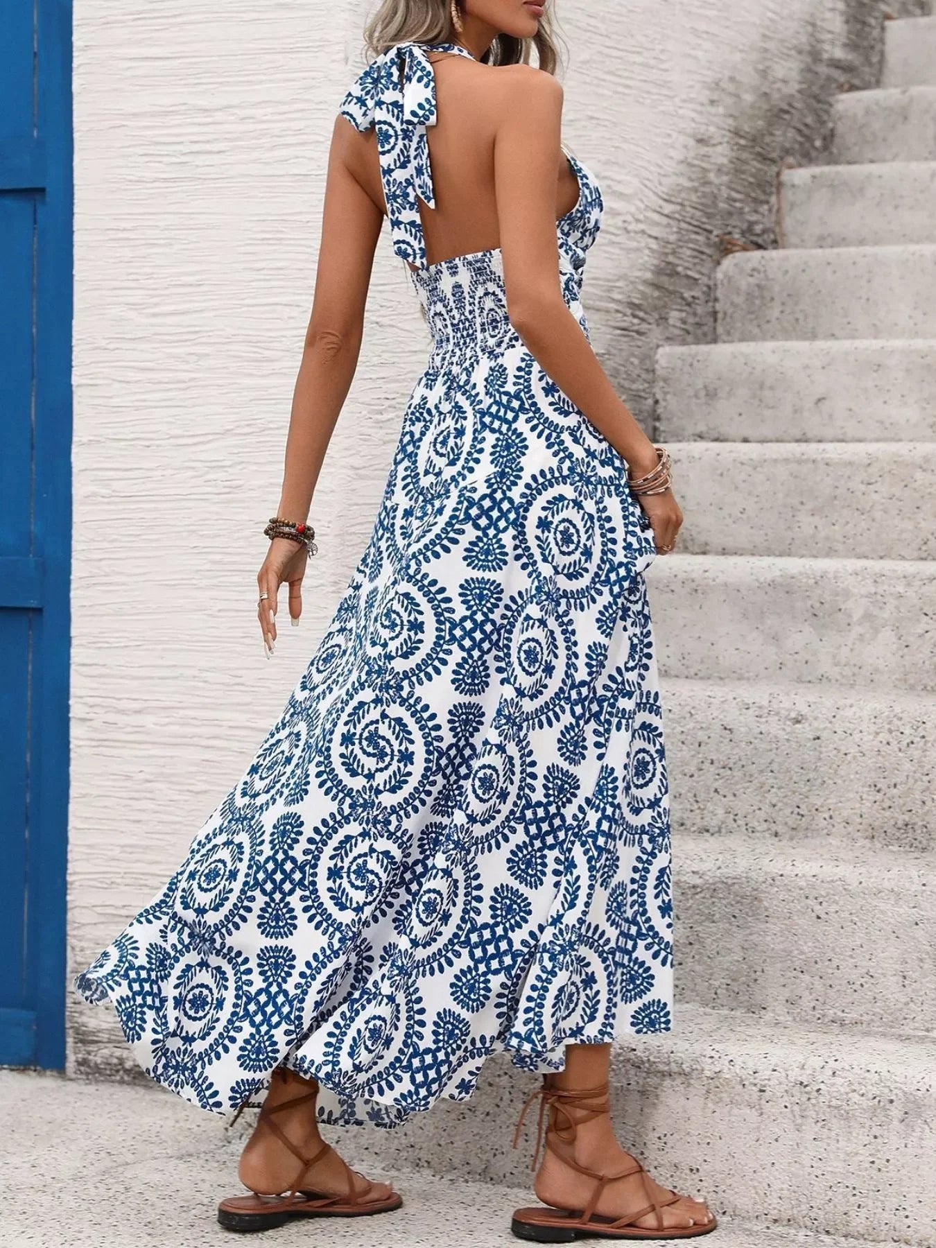 Printed Halter Neck Maxi Dress Sleeveless - Southern Shores Clothing