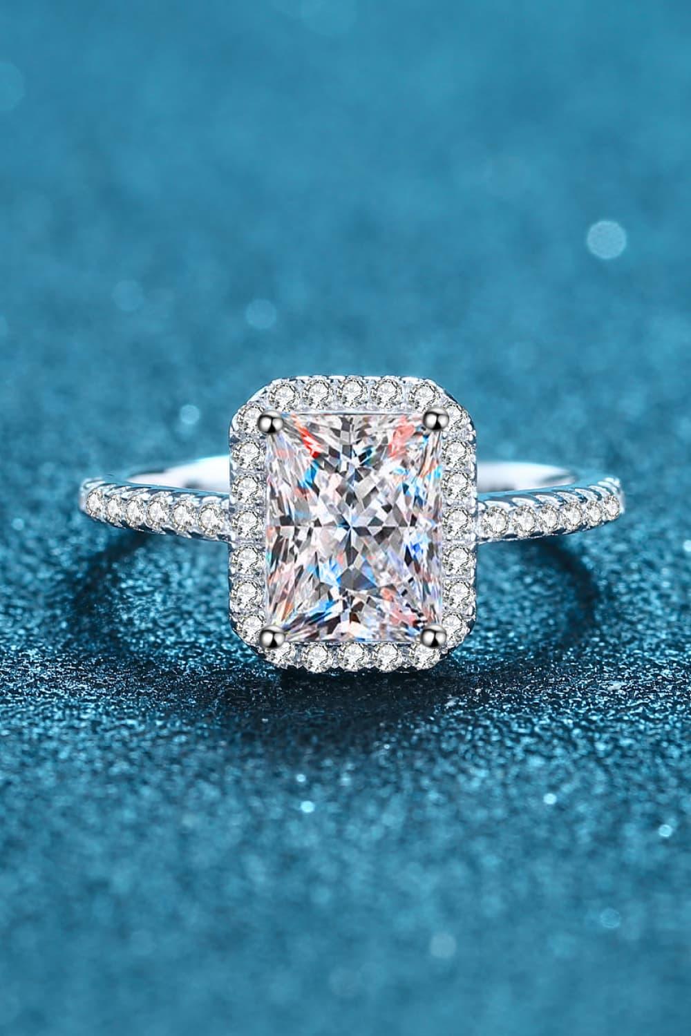 2 Carat Moissanite Halo Ring In Sterling Silver - Southern Shores Clothing