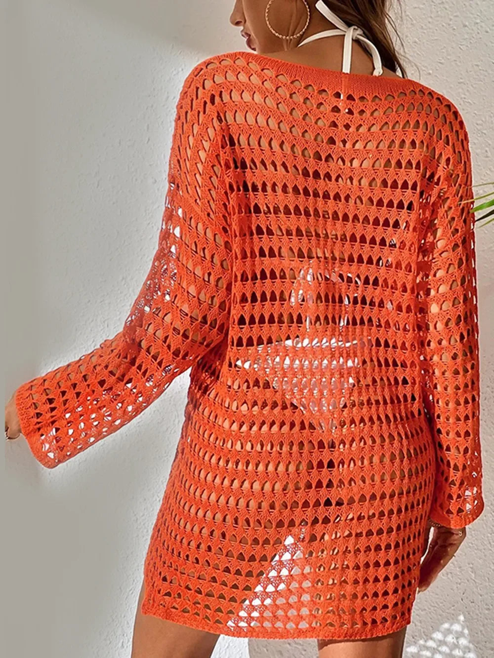 Openwork Long Sleeve Swimwear Cover Up One Size - Southern Shores Clothing