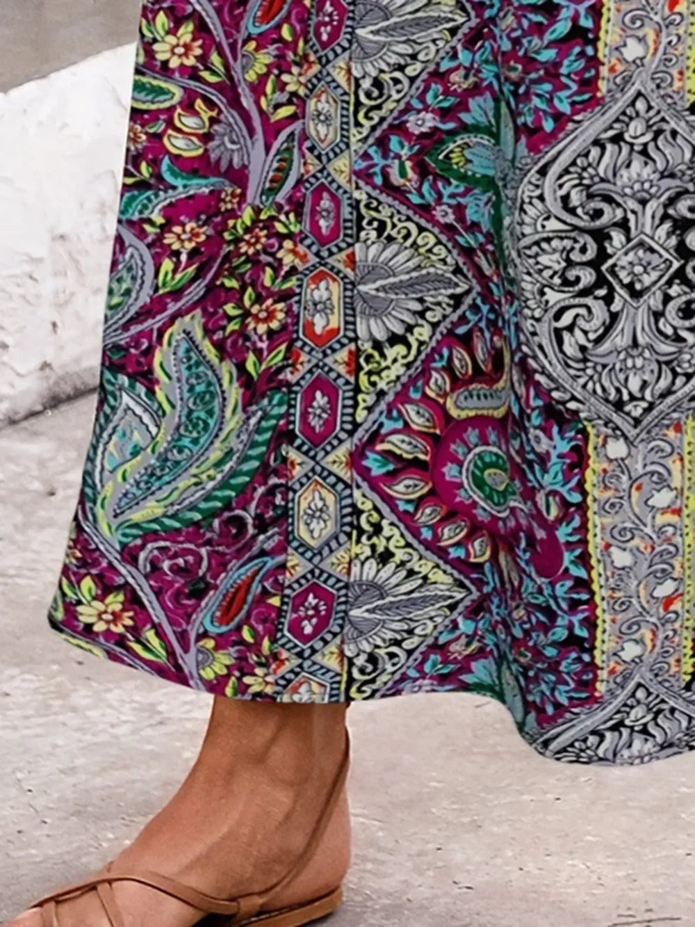 Printed Elastic Waist Slit Skirt Lightweight - Southern Shores Clothing