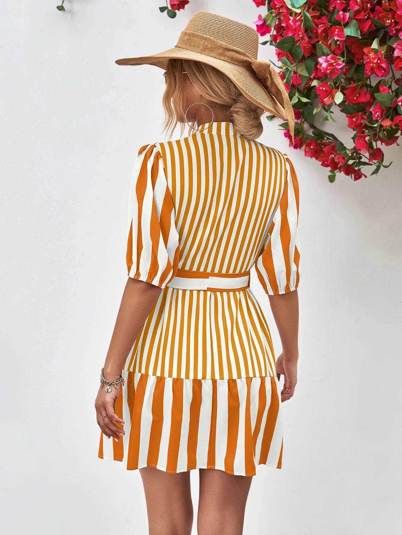 Striped Half Sleeve Tie Waist Mini Dress - Southern Shores Clothing