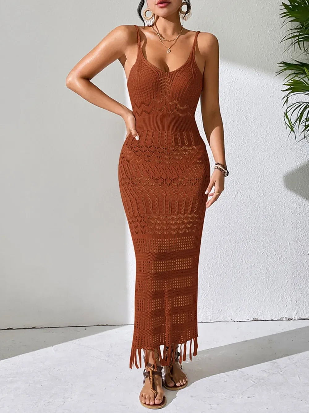 Tassel Sheer Openwork Cover Up Dress Beach Resort - Southern Shores Clothing