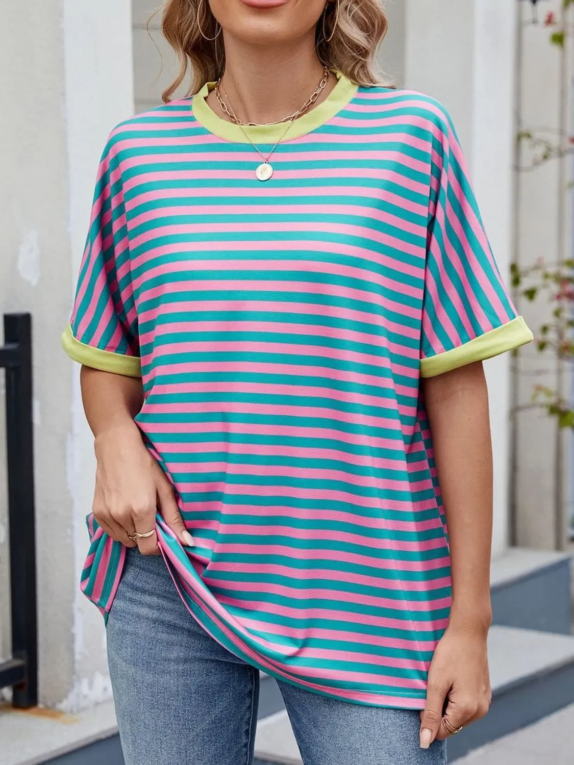 Striped Round Neck Half Sleeve T-Shirt - Southern Shores Clothing