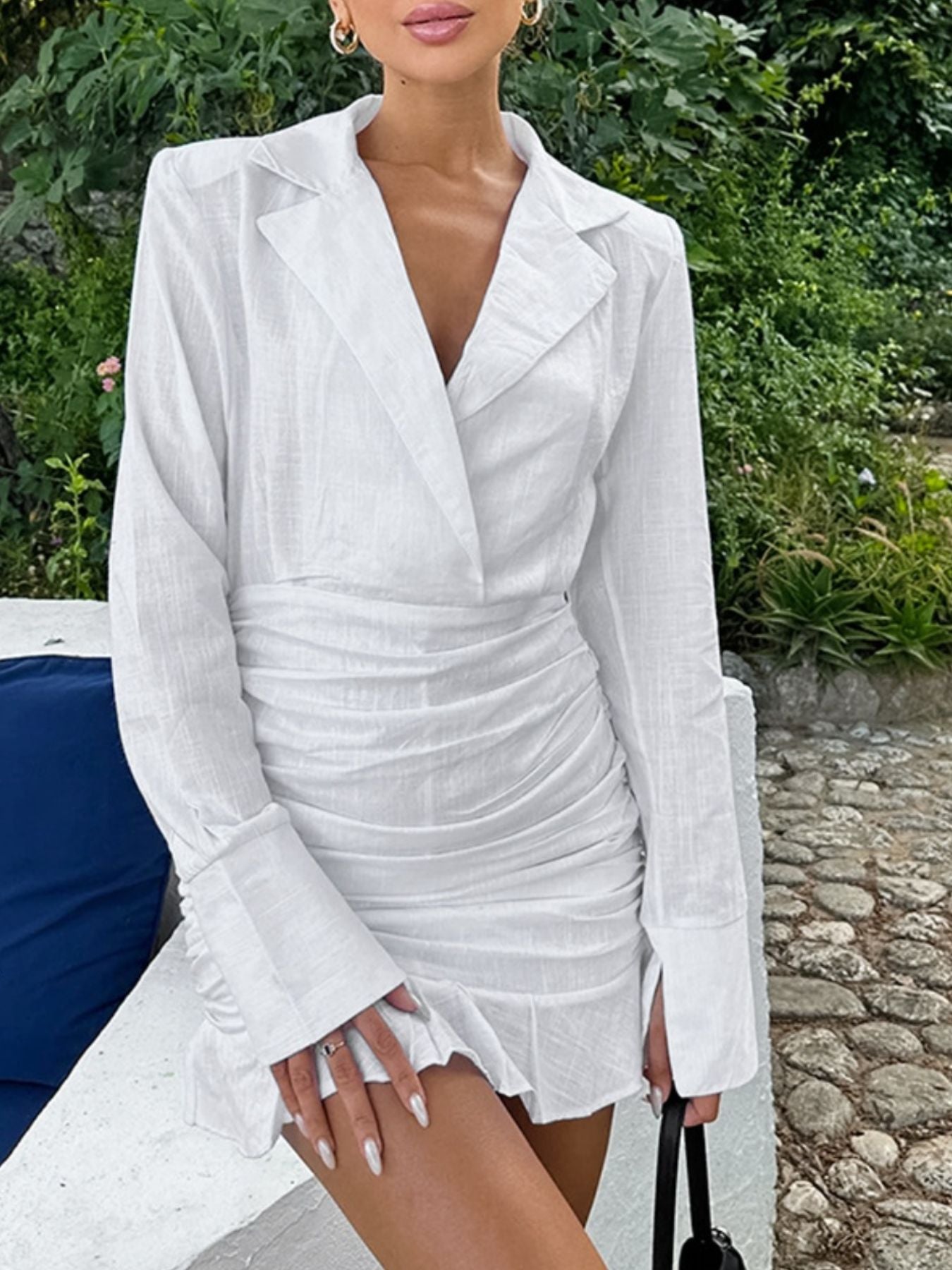 Blazer Style Ruched Mini Dress With Structured Fit