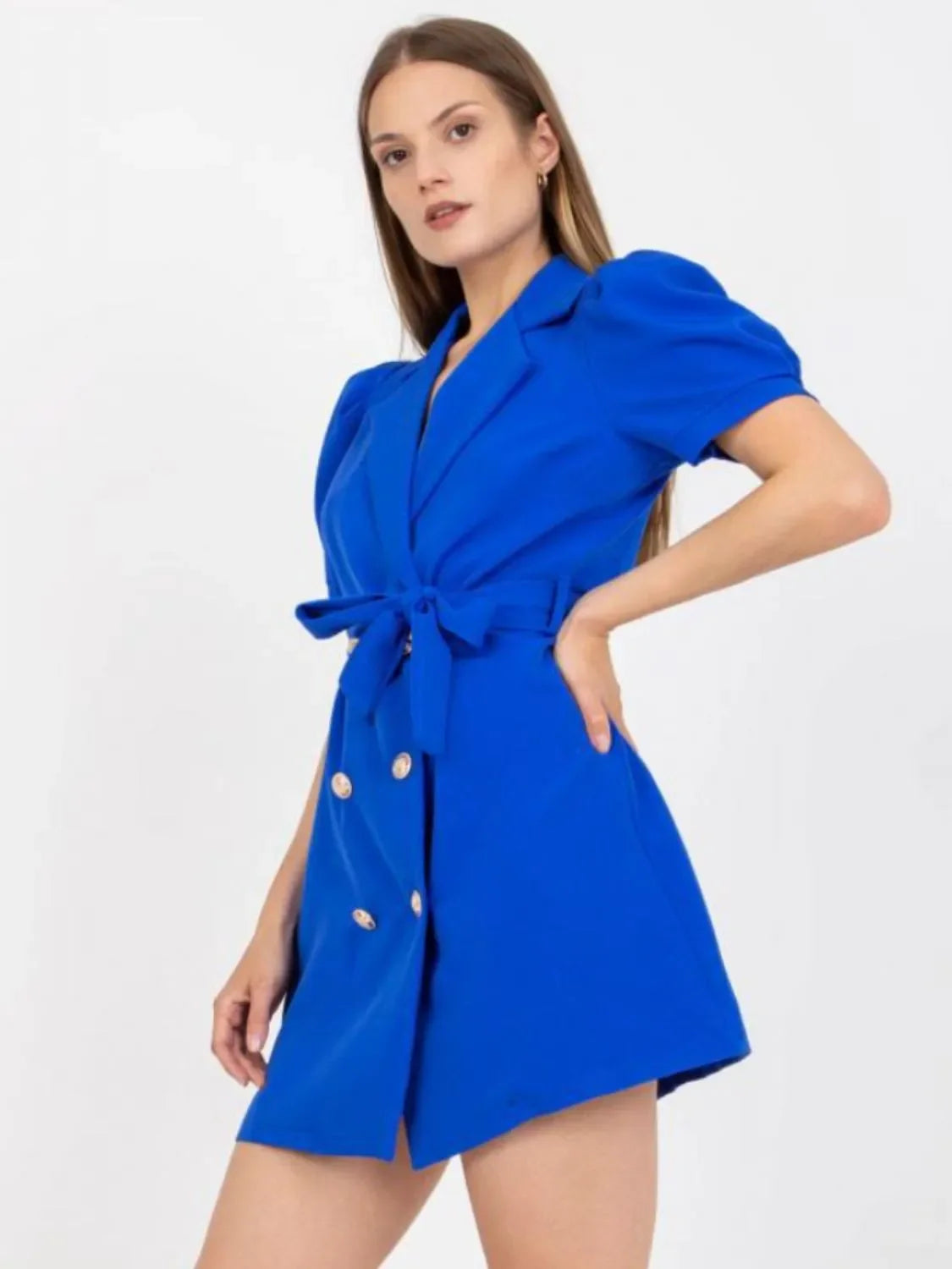 Tie Waist Short Sleeve Blazer Dress For Daily Wear - Southern Shores Clothing