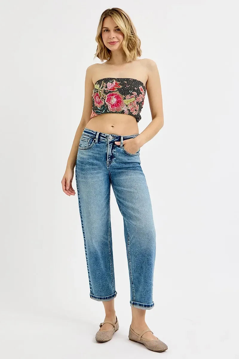 High Rise Crop Boyfriend Jeans Plus Size Relaxed Fit Denim - Southern Shores Clothing