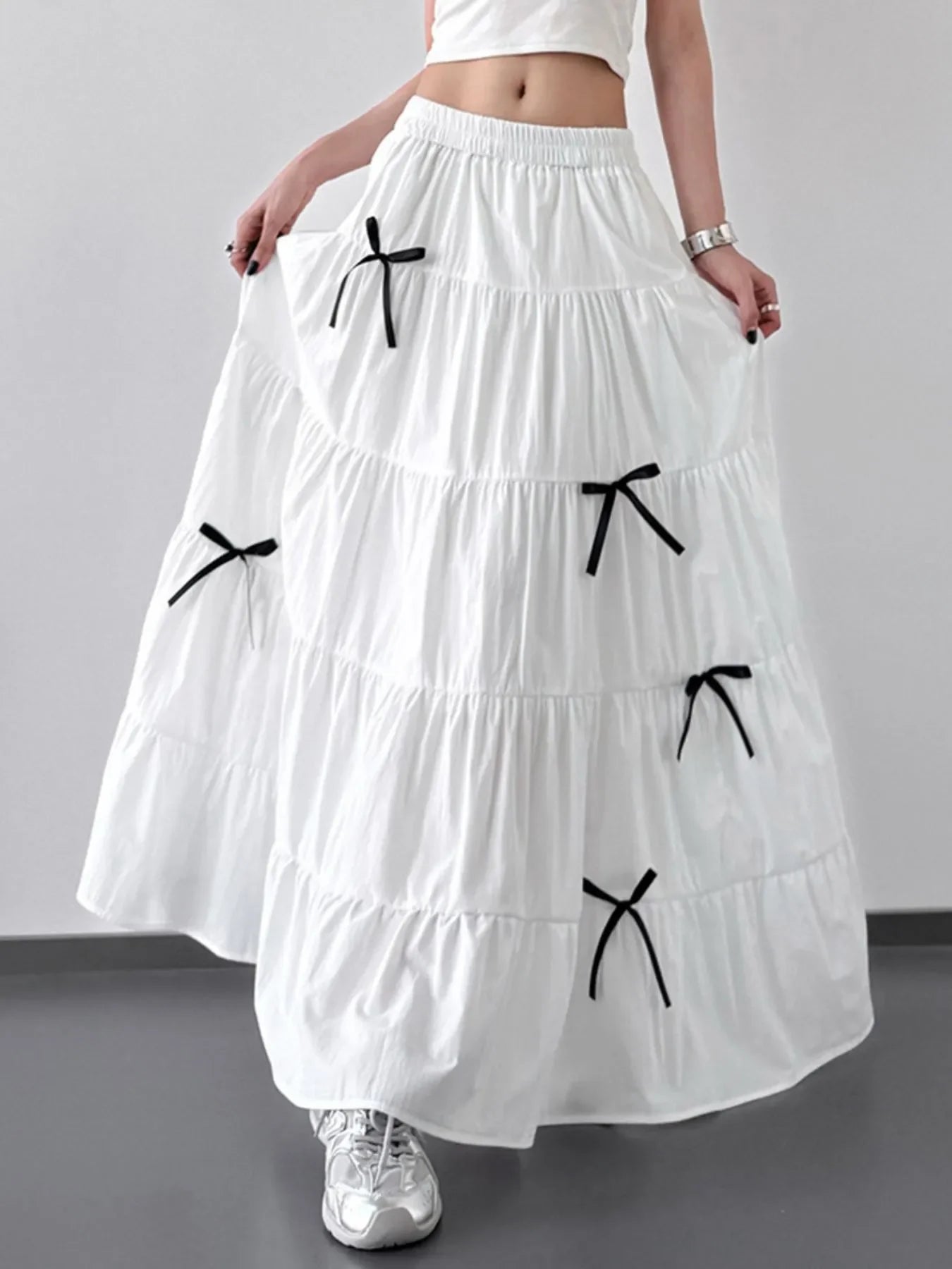 Lightweight Tiered Maxi Skirt With Bow Accent - Southern Shores Clothing