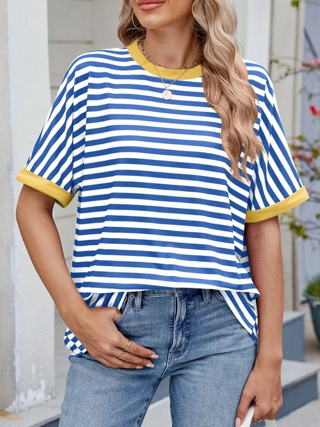 Striped Round Neck Half Sleeve T-Shirt - Southern Shores Clothing