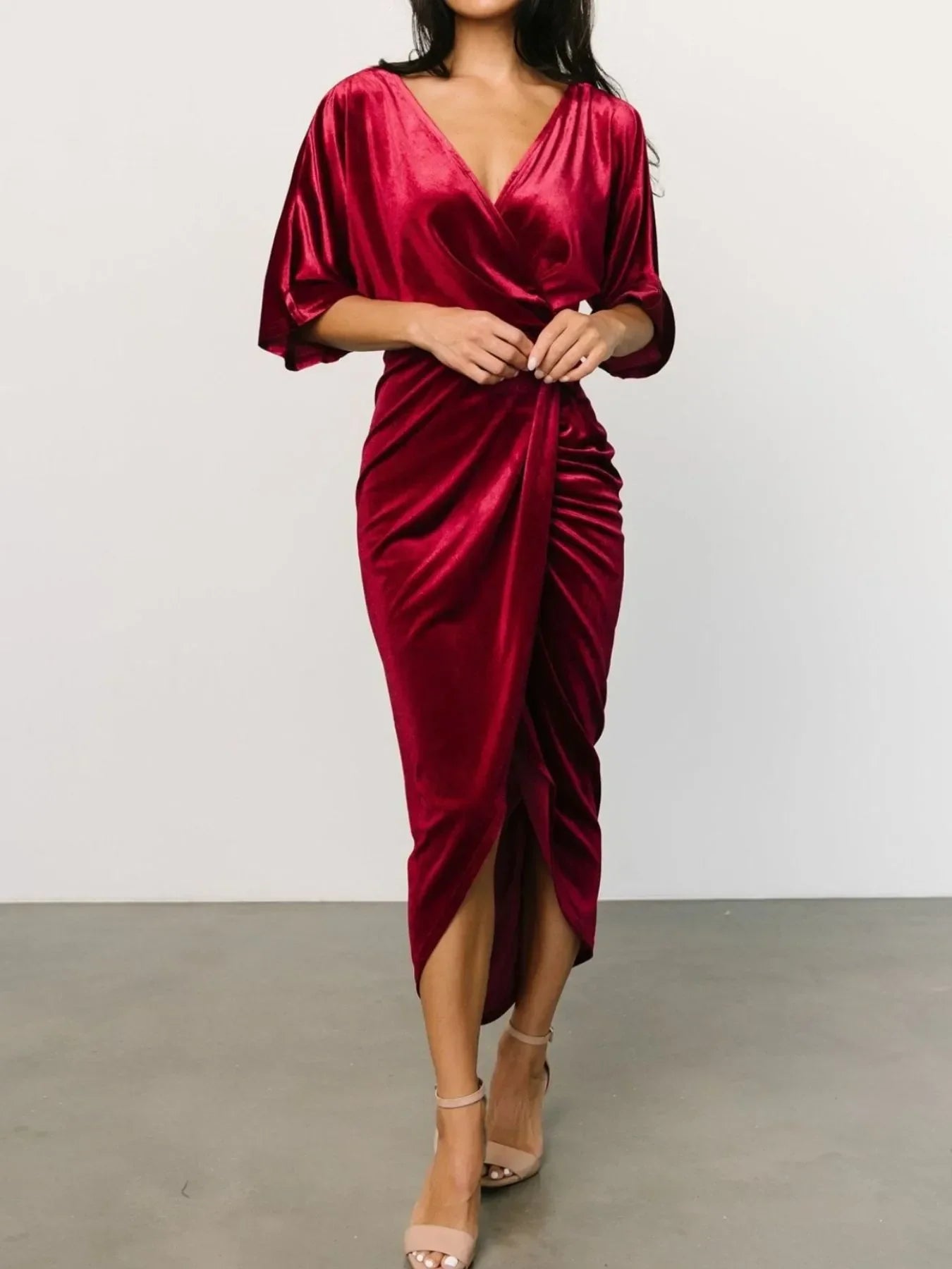 Coastal Ruched Surplice Half Sleeve Dress - Southern Shores Clothing