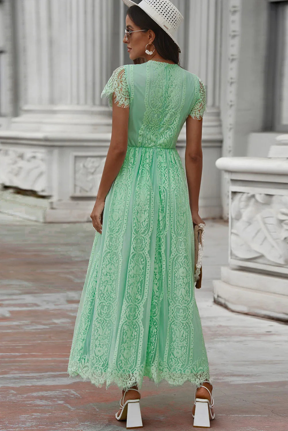Scalloped Trim Lace Plunge Dress - Southern Shores Clothing