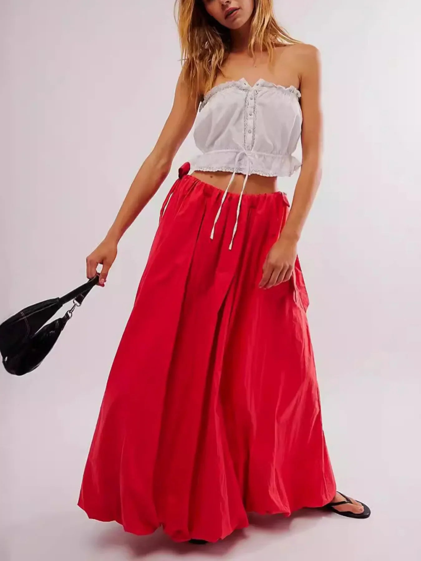 Drawstring Side Bow Maxi Skirt With Pockets - Southern Shores Clothing