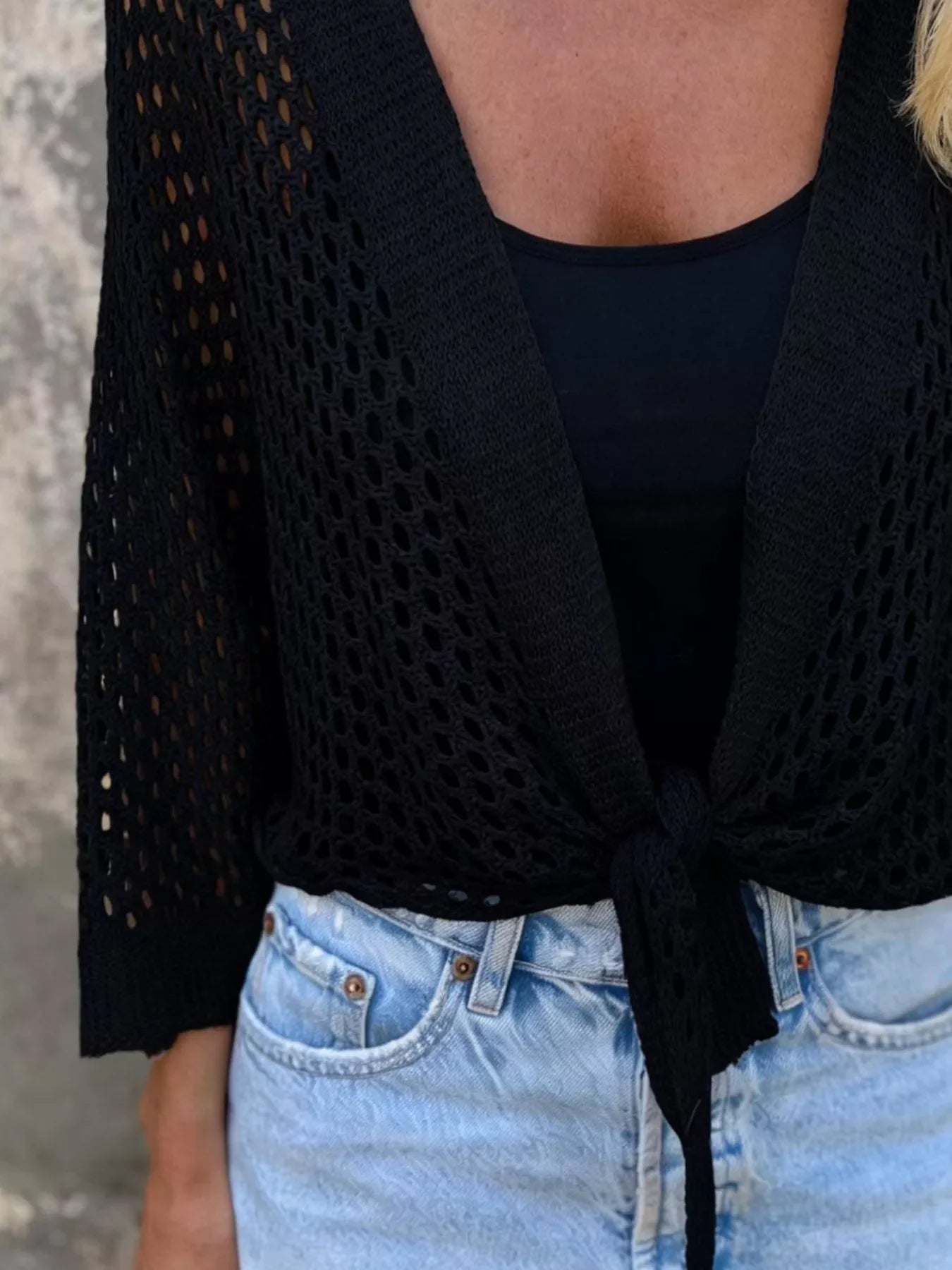Tie-Front Crochet Knit Cover Up With Openwork Detailing - Southern Shores Clothing